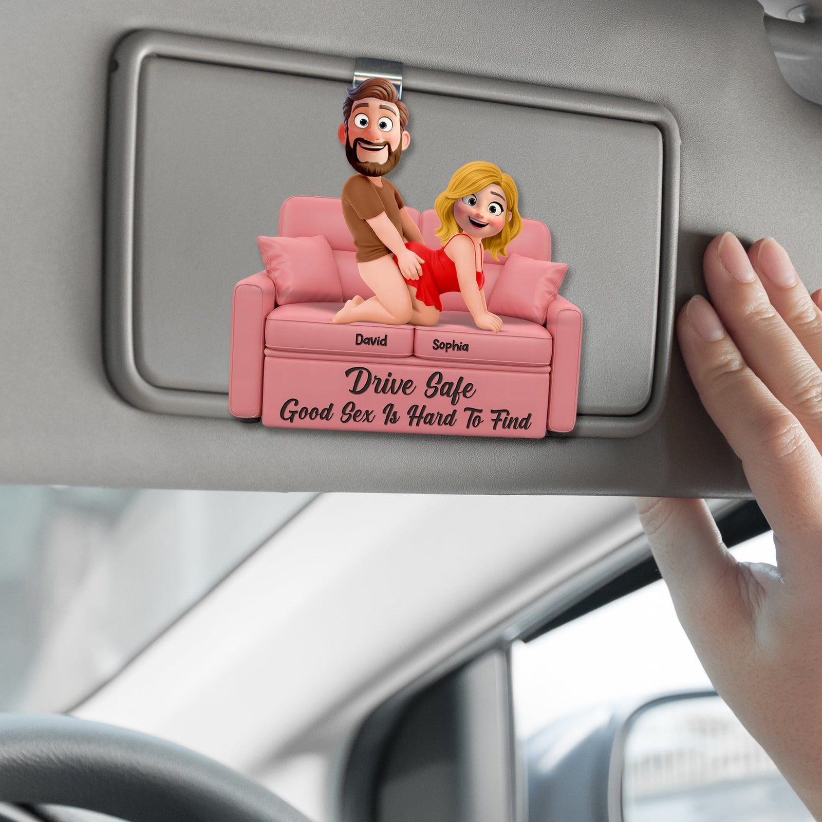 Playful Couple Acrylic Car Visor Clip - Personalized Gifts For Couple 03naqn150126 - Car Visor Clip - GoDuckee
