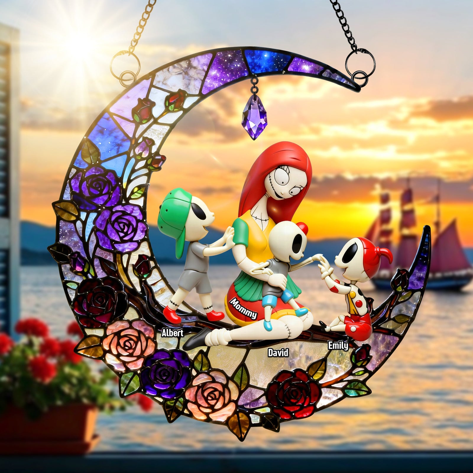 Spooky Mom and Kid Suncatcher Ornament - Personalized Gifts For Mom 05naqn240226