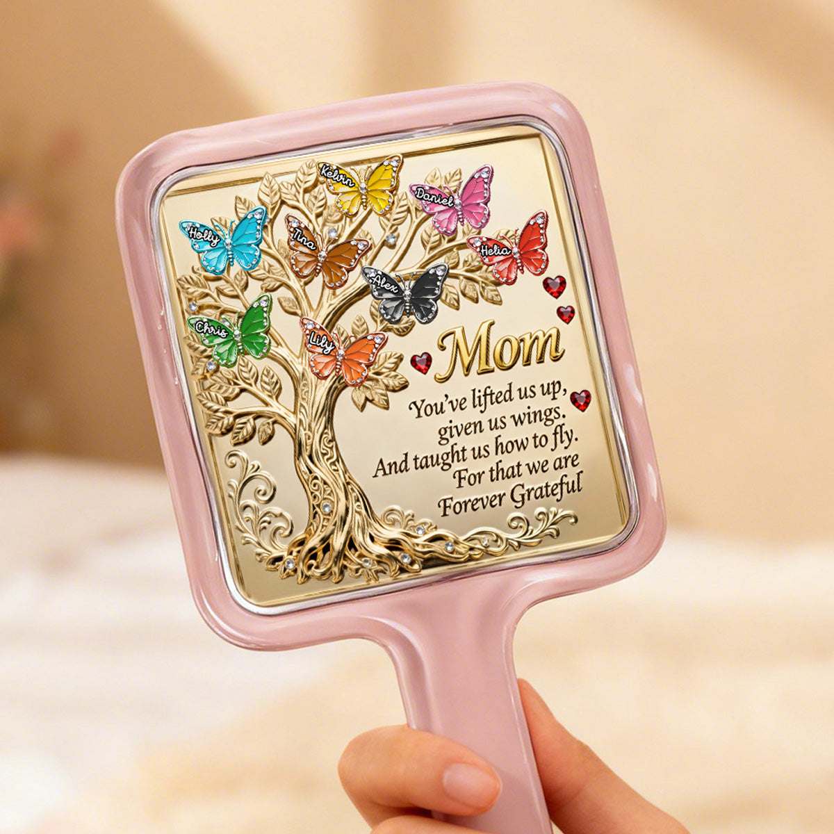Butterfly Family Tree Handheld Mirror - Personalized Gifts For Mom 02namg120226
