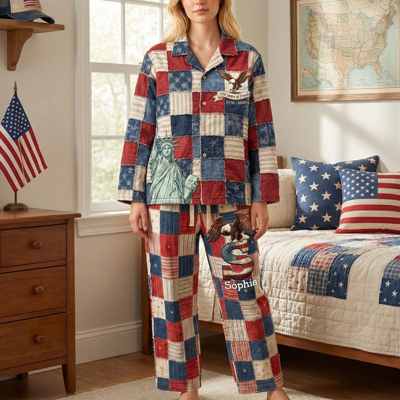 250th America Anniversary Alphabet Pajama Set - Personalized Gifts For Patriots 06palu280126