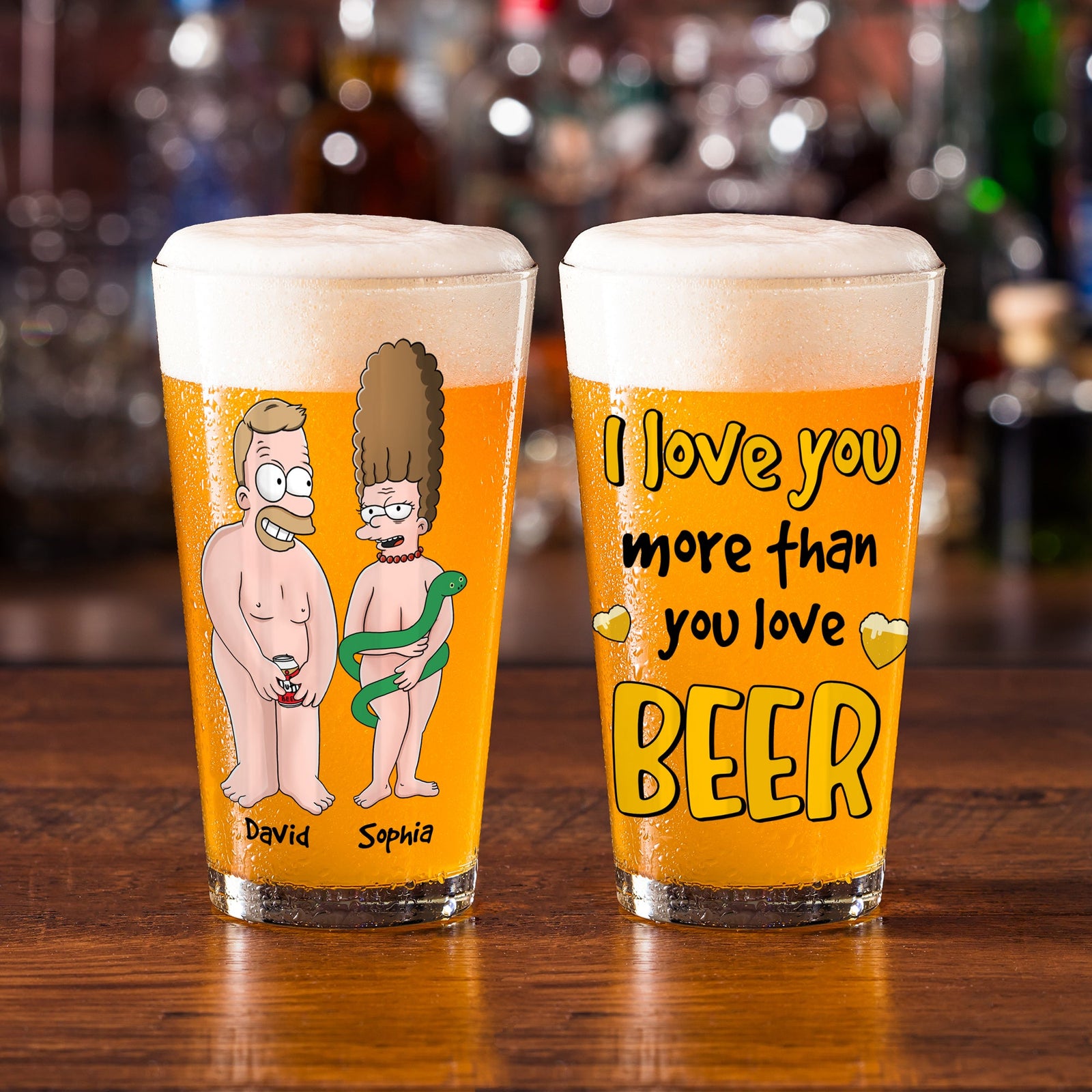 Personalized Gifts For Couple Beer Glass Funny Cartoon Couple 02natn090724hg - Beer Glasses - GoDuckee