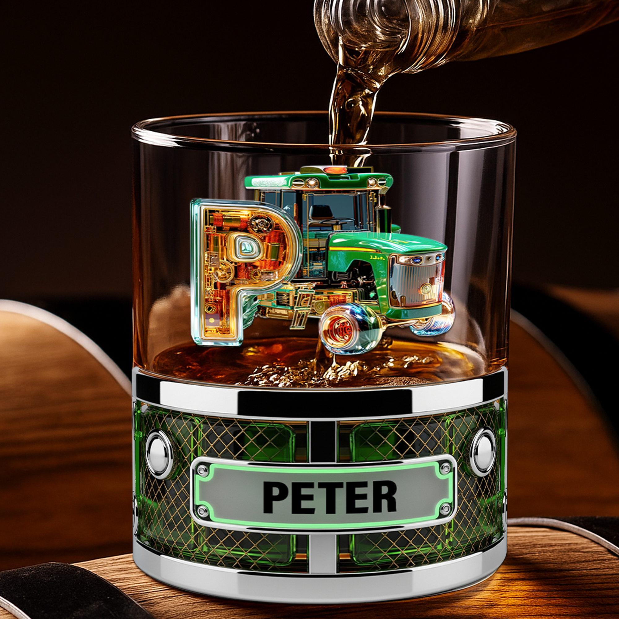 Rustic Tractor Initials Name Drinking Glass - Personalized Gifts For Tractor Lovers 03TGLU250825