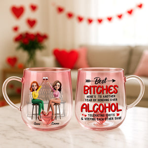 Partner In Wine Personalized Gifts For Drinking Buddies 3D Heart Glass Mug 02natn230725 - 3D Heart Glass Mug - GoDuckee