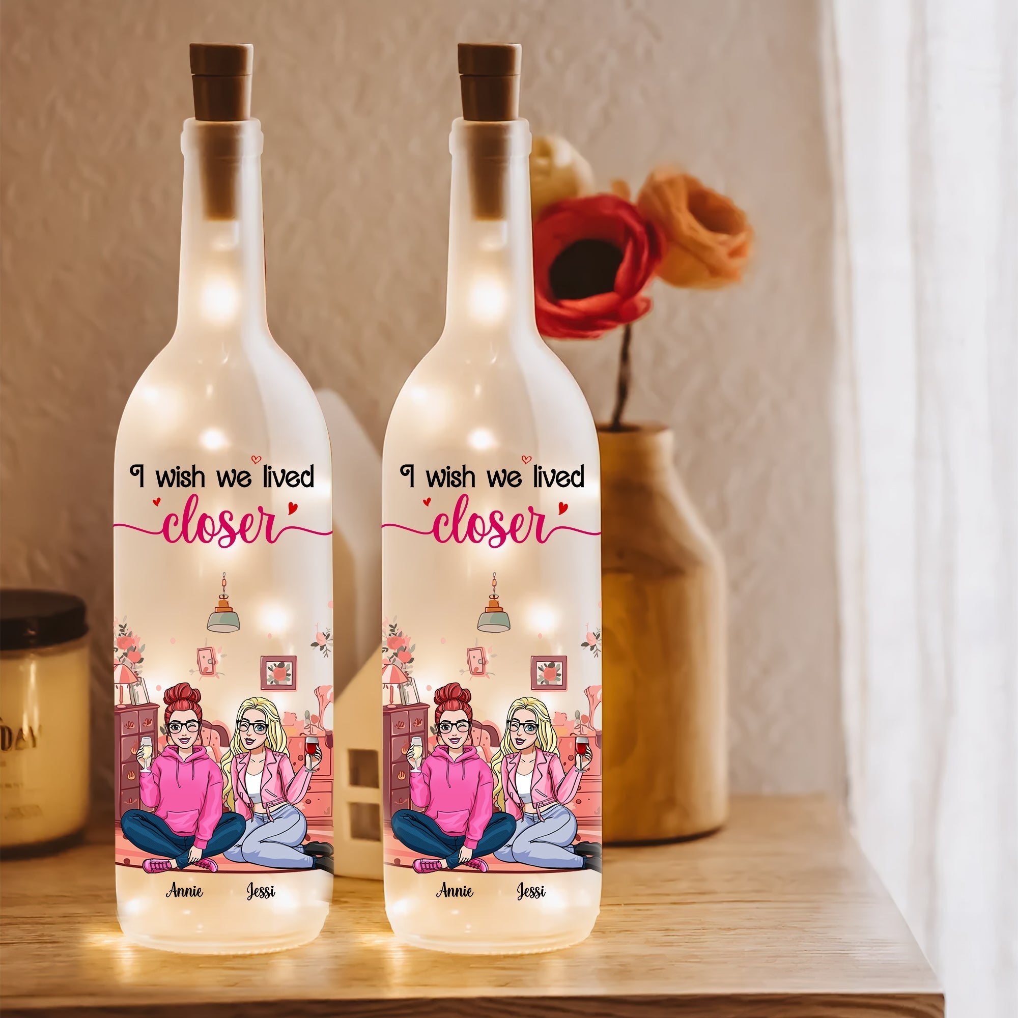 Personalized Gift For Bestie Bottle Lamp I Wish We Lived Closer 01XQLU170225HH-Homacus