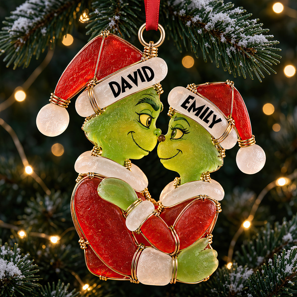 Christmas Couple Sea Glass Effect Ornament, Personalized Gifts For Couple 06QHDT131026