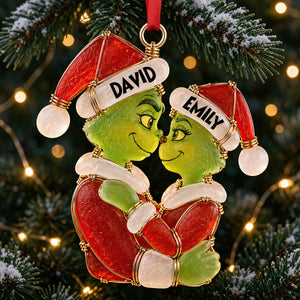 Christmas Couple Sea Glass Effect Ornament, Personalized Gifts For Couple 06QHDT131026