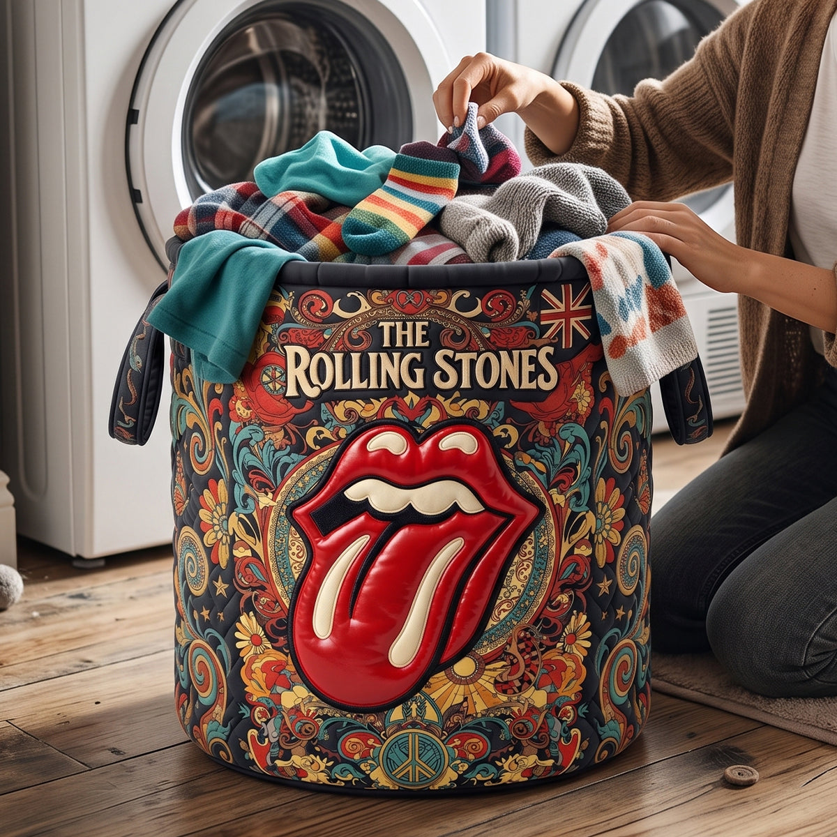 The Rolling Stones Rhythmically Driven Sound Laundry Quilted Laundry Basket - Personalized Gift For Rock Lovers 05natn200726
