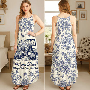 Toile De Jouy Bear Mom Dress - Personalized Gifts For Mother's Day Suspender Maxi Dress 01NATA250326