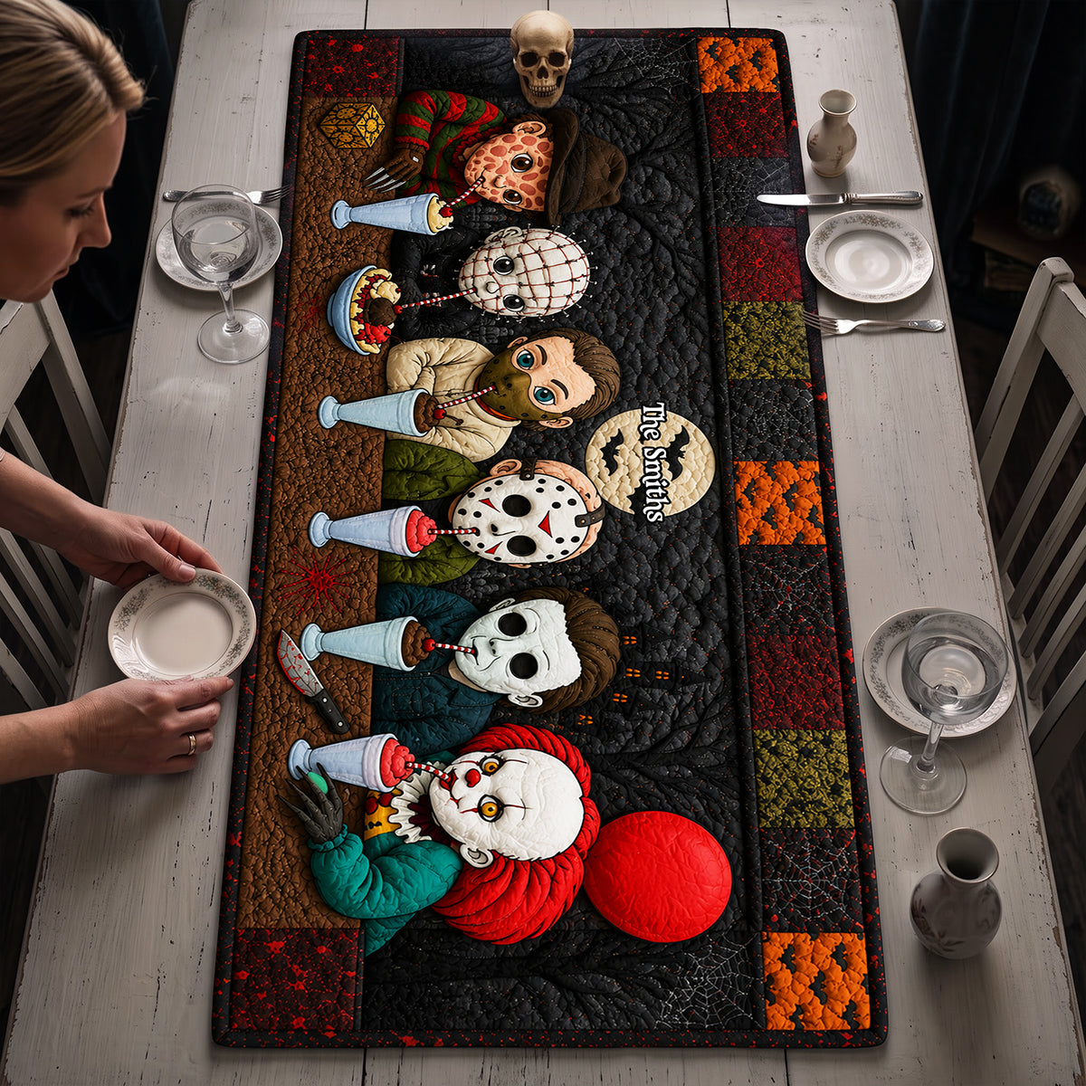 Creepy Halloween Quilted Table Runner Personalized Gifts 05NATA120826