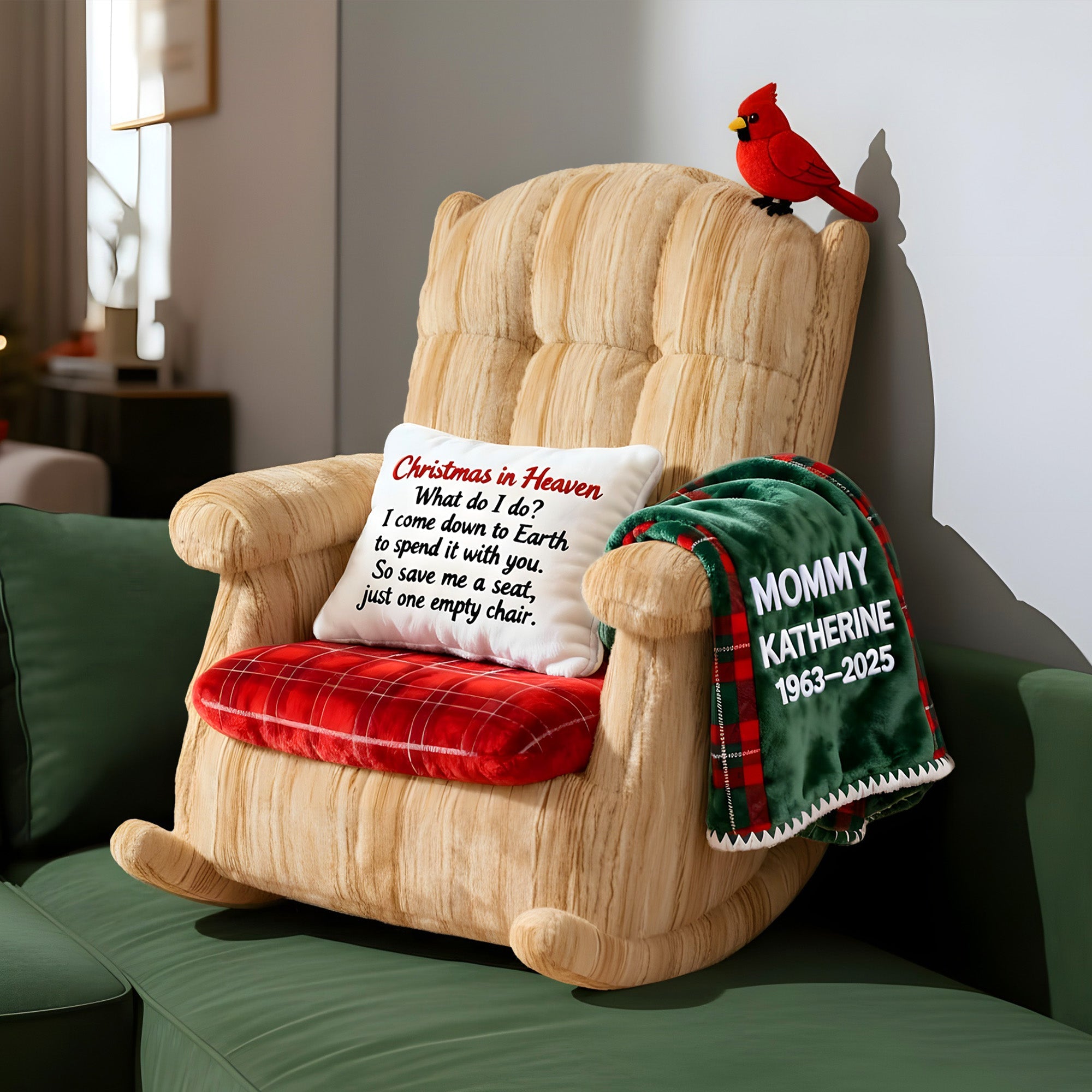 Cardinal Heaven Rocking Chair Custom Shape Pillow, Personalized Keepsake To Remember Loved One 01qhmg101125