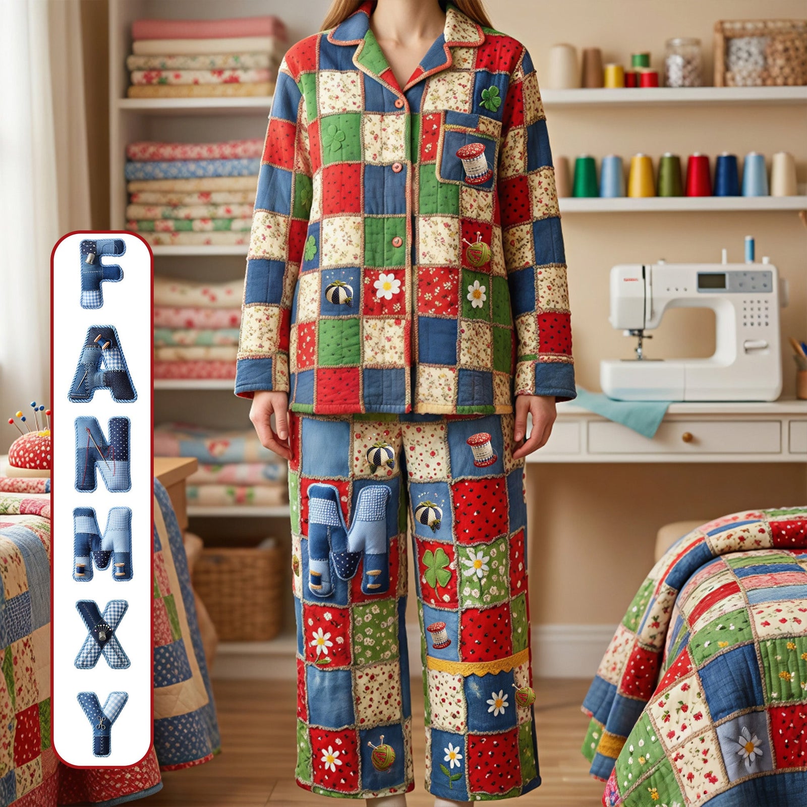 Sewing Patchwork Pajama Set - Personalized Gifts For Sewing Lovers 03pamg101225