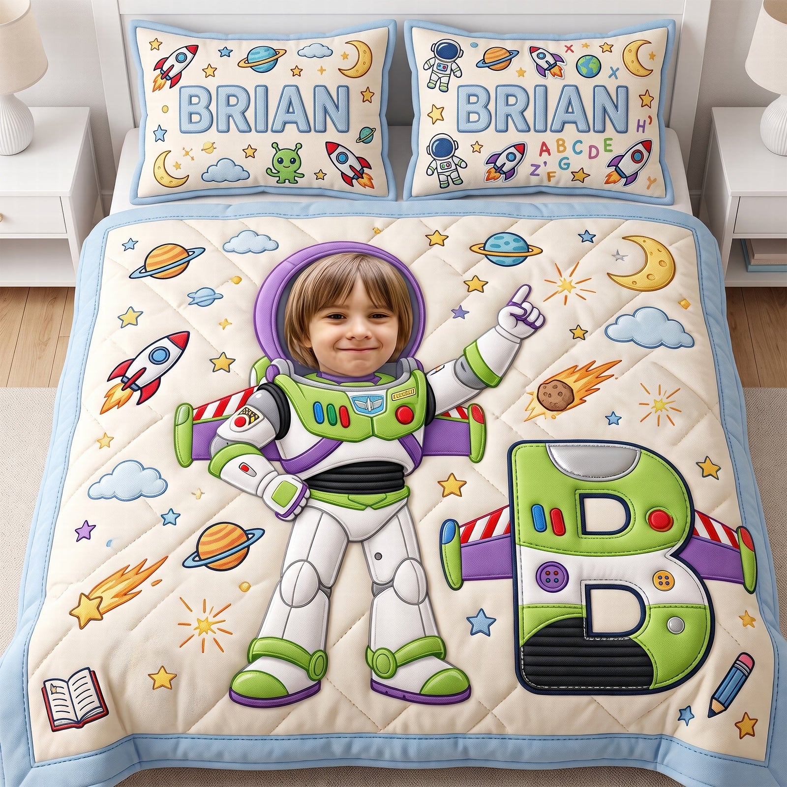 Custom Photo Rocket Space Quilt Bed Set - Personalized Gifts For Kids 01naqn040726