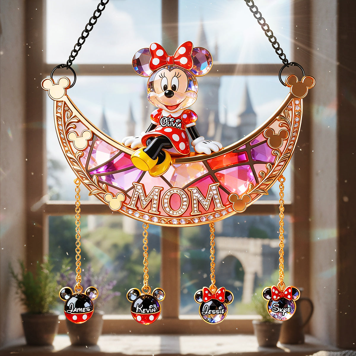 Mom with Kids Charms Suncatcher Ornament - Personalized Gifts For Mom 02kita170326