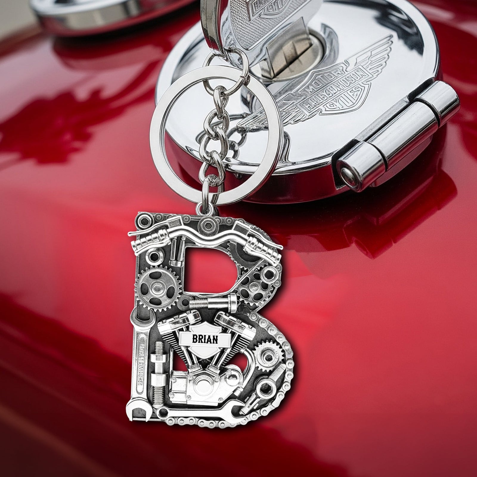 Motorcycle Mechanical Initial Letter Alphabet Keychain Personalized Gifts For Bikers 01qhtn200825