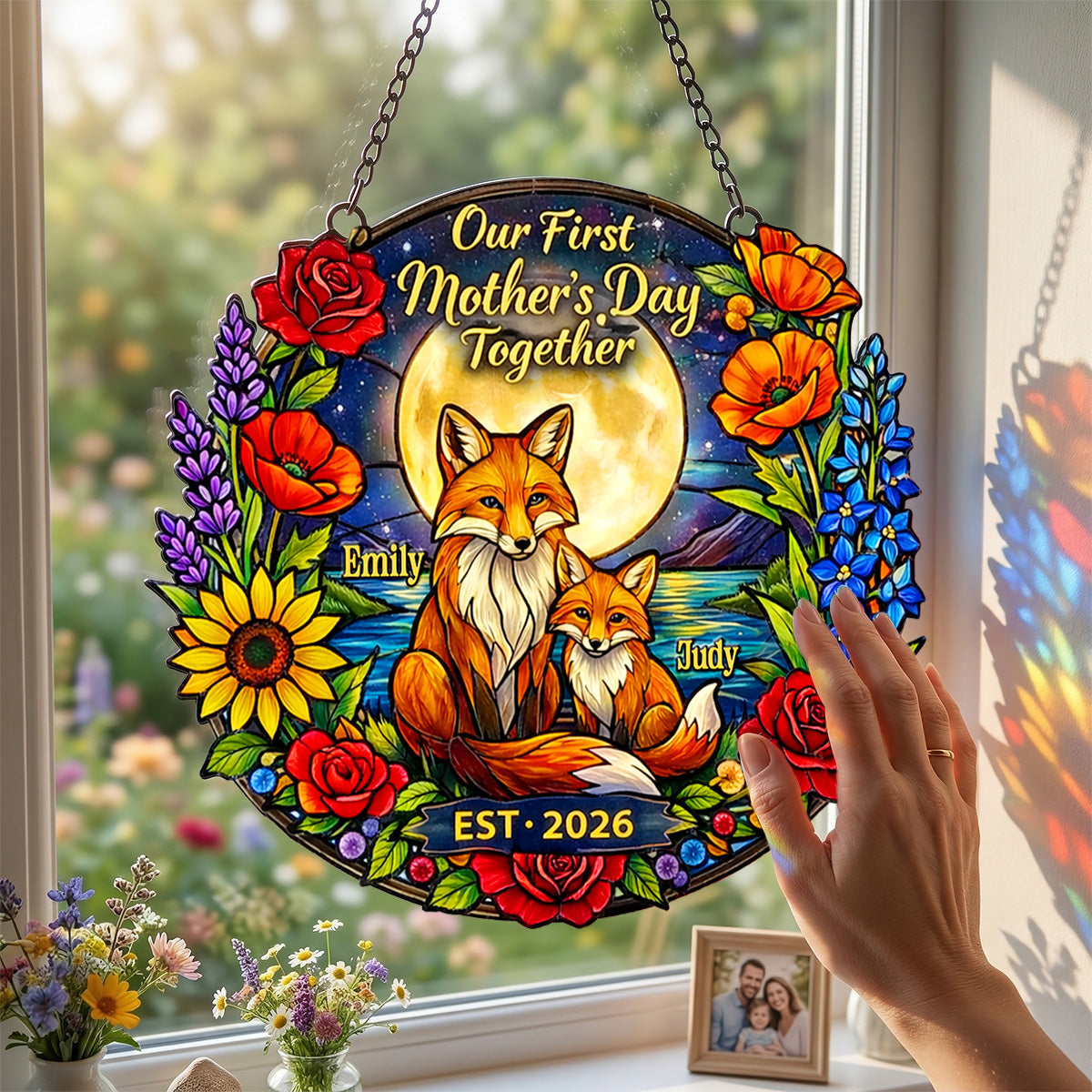 First Mother’s Day Together Fox Suncatcher -Personalized Gift For Mom 03TYMG060326