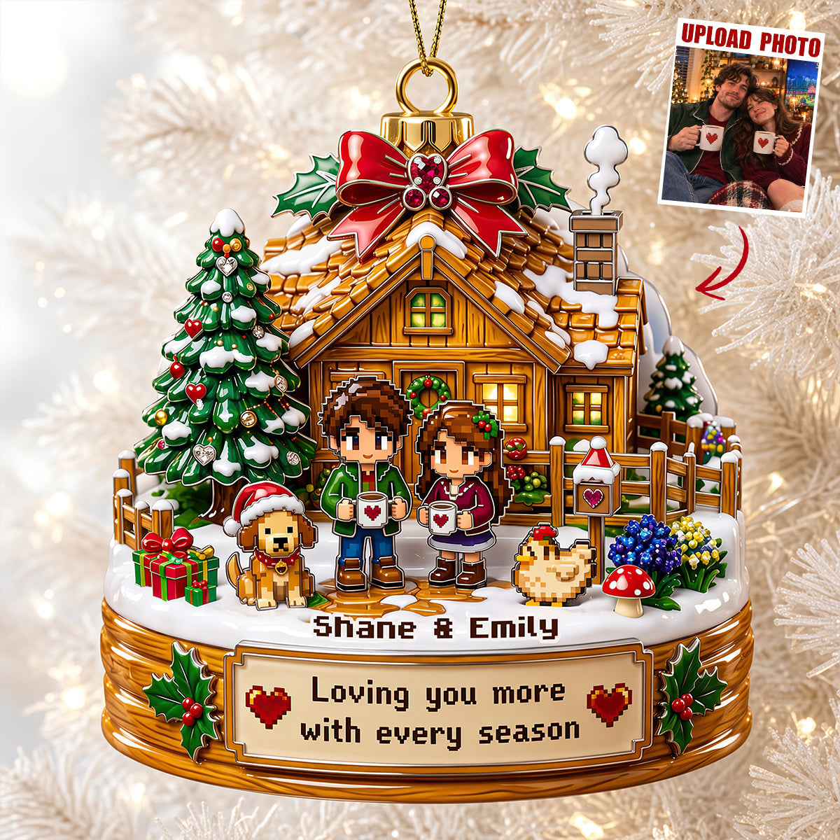 Pixel Farm Couple Acrylic Ornament - Custom Photo Christmas Gifts For Couple 04qhdt280826