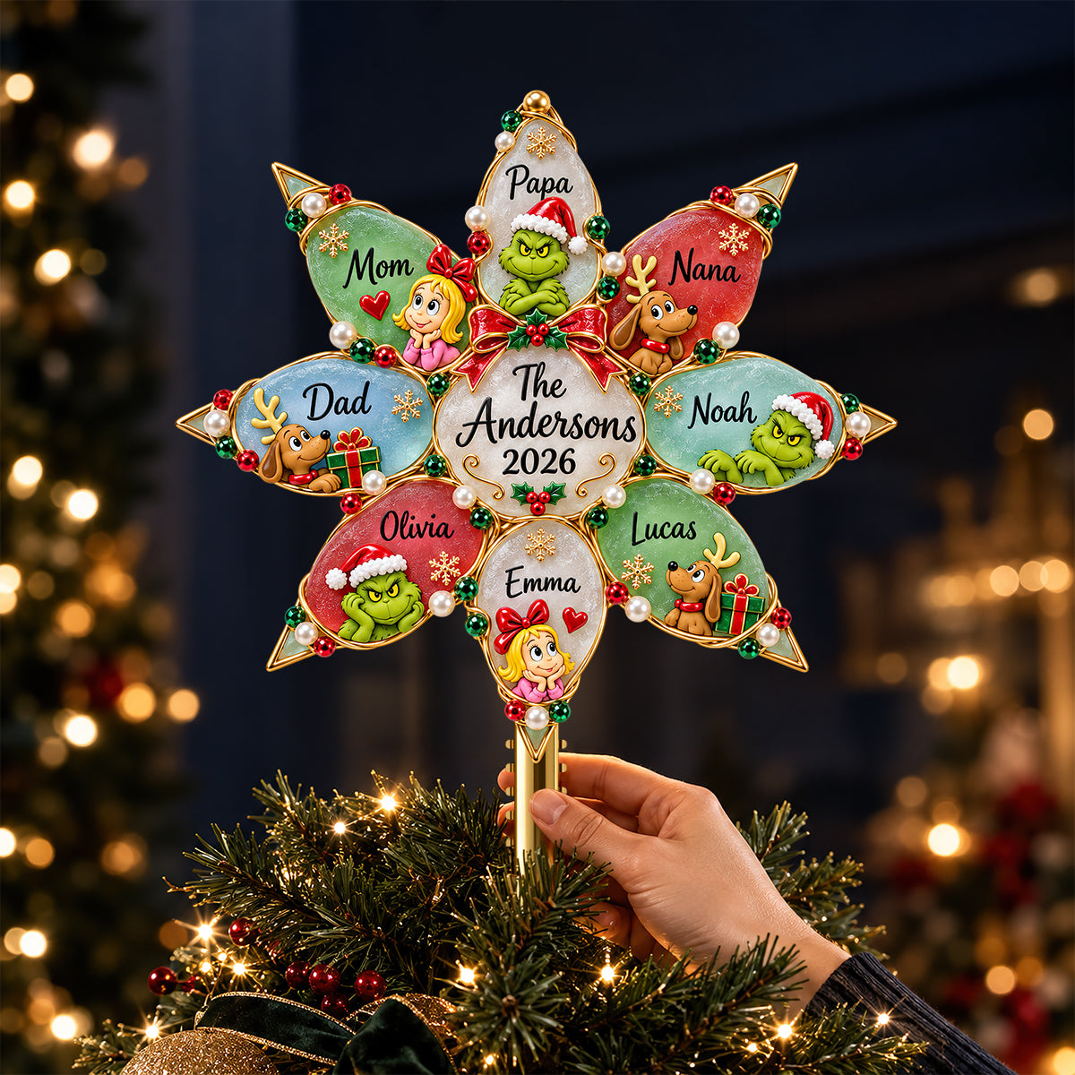 Christmas Family Tree Topper - Personalized Gifts For Family Acrylic Christmas Tree Topper 02HUDT071026