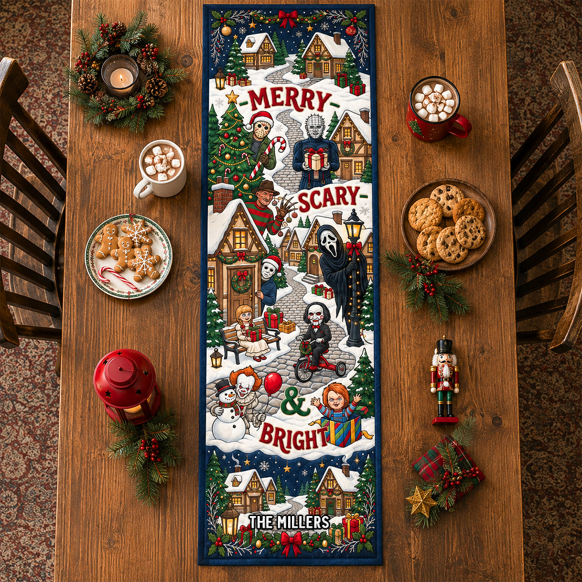 Merry Scary Christmas Quilted Table Runner Personalized Gifts 03PADH130826
