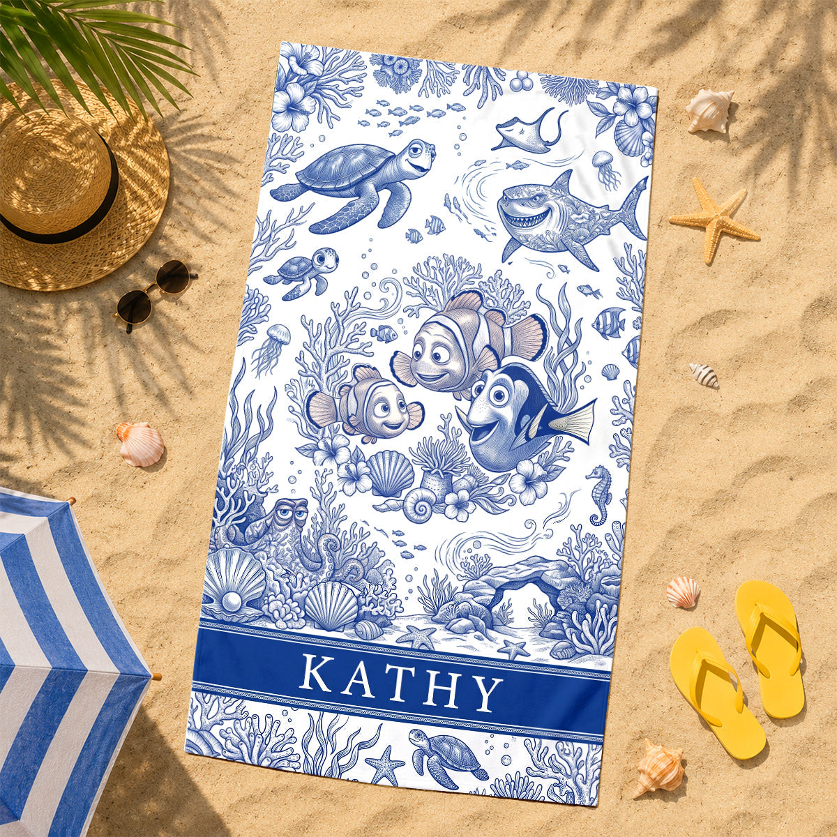 Joyful Ocean Current Toile De Jouy Beach Towel - Personalized Gifts 03qhdh200726