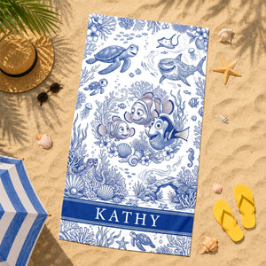 Joyful Ocean Current Toile De Jouy Beach Towel - Personalized Gifts 03qhdh200726