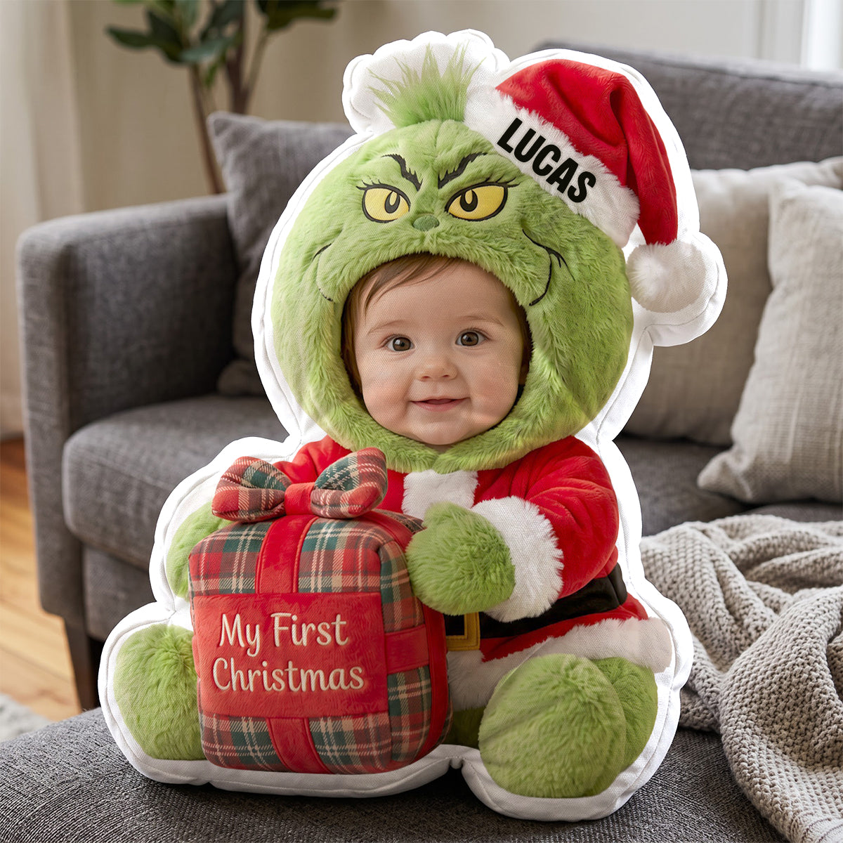 Baby First Christmas Lovely Mischief Pillow - Custom Photo Christmas Gifts For Kids 02pgtn141026