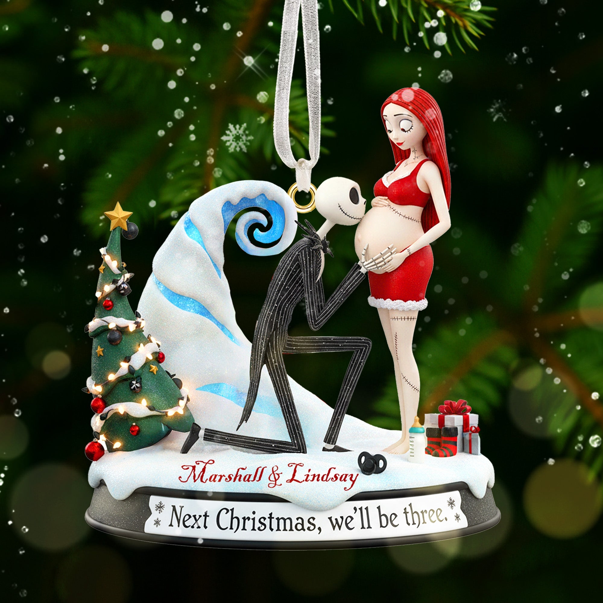 Pregnant Couple Ornament - Personalized Gift For Couple Christmas Ornament 05OHMG091025