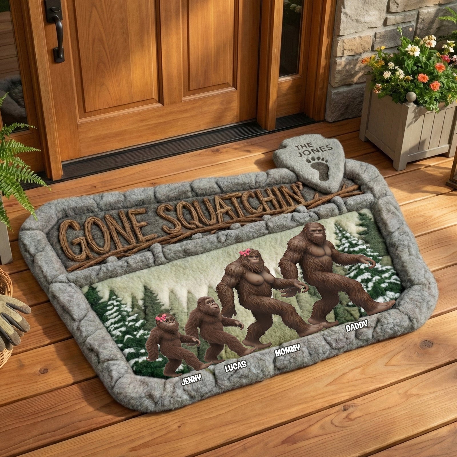 Bigfoot Family Shaped Doormat - Personalized Gifts For Wildlife Family 02qhtn181225
