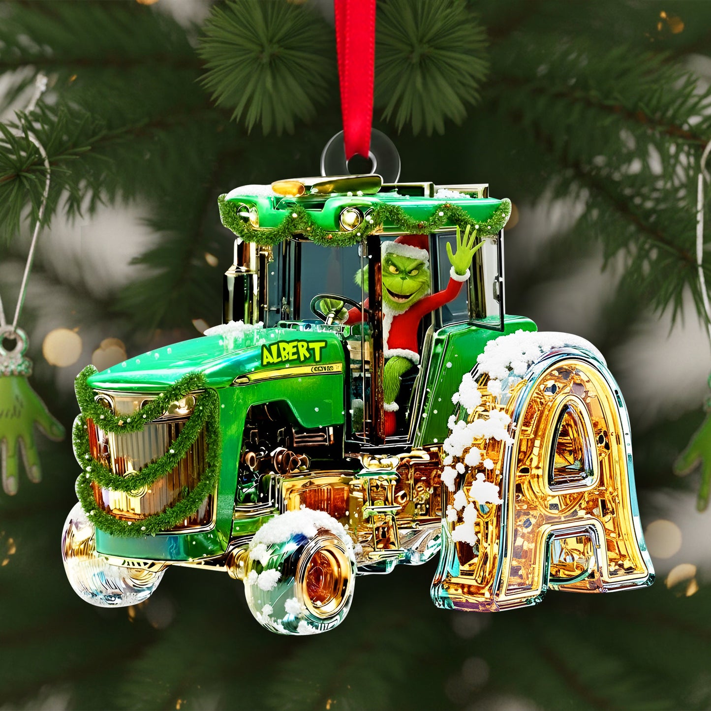 Green Tractor Initials Ornament - Personalized Christmas Gifts For Tractor Lovers 01TGLU110925