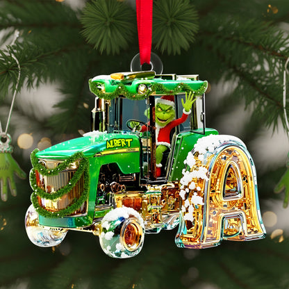 Green Tractor Initials Ornament - Personalized Christmas Gifts For Tractor Lovers 01TGLU110925