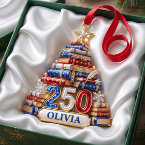 Book Stack Christmas Tree Ornament - Personalized 250th Anniversary Gift For Book Lovers 02PGTN220826