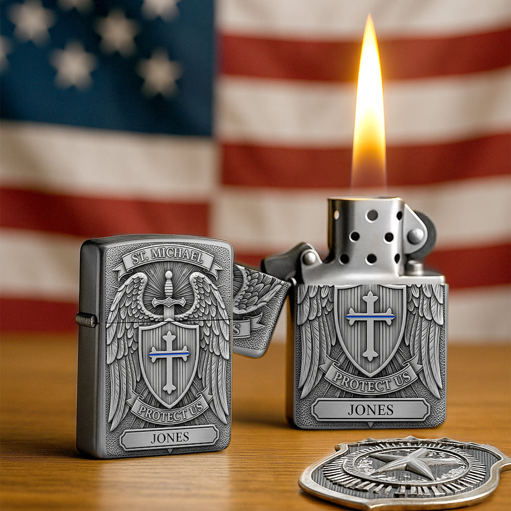 Saint Michael Protect Police Lighter, Personalized Gifts For Police Officer, Captain, Sheriff,... 02qhtn250825