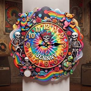 Grateful Dead Psychedelic Eclectic Melody Hanging Wall Clock - Personalized Gifts For Rock Lovers 03hutn090726
