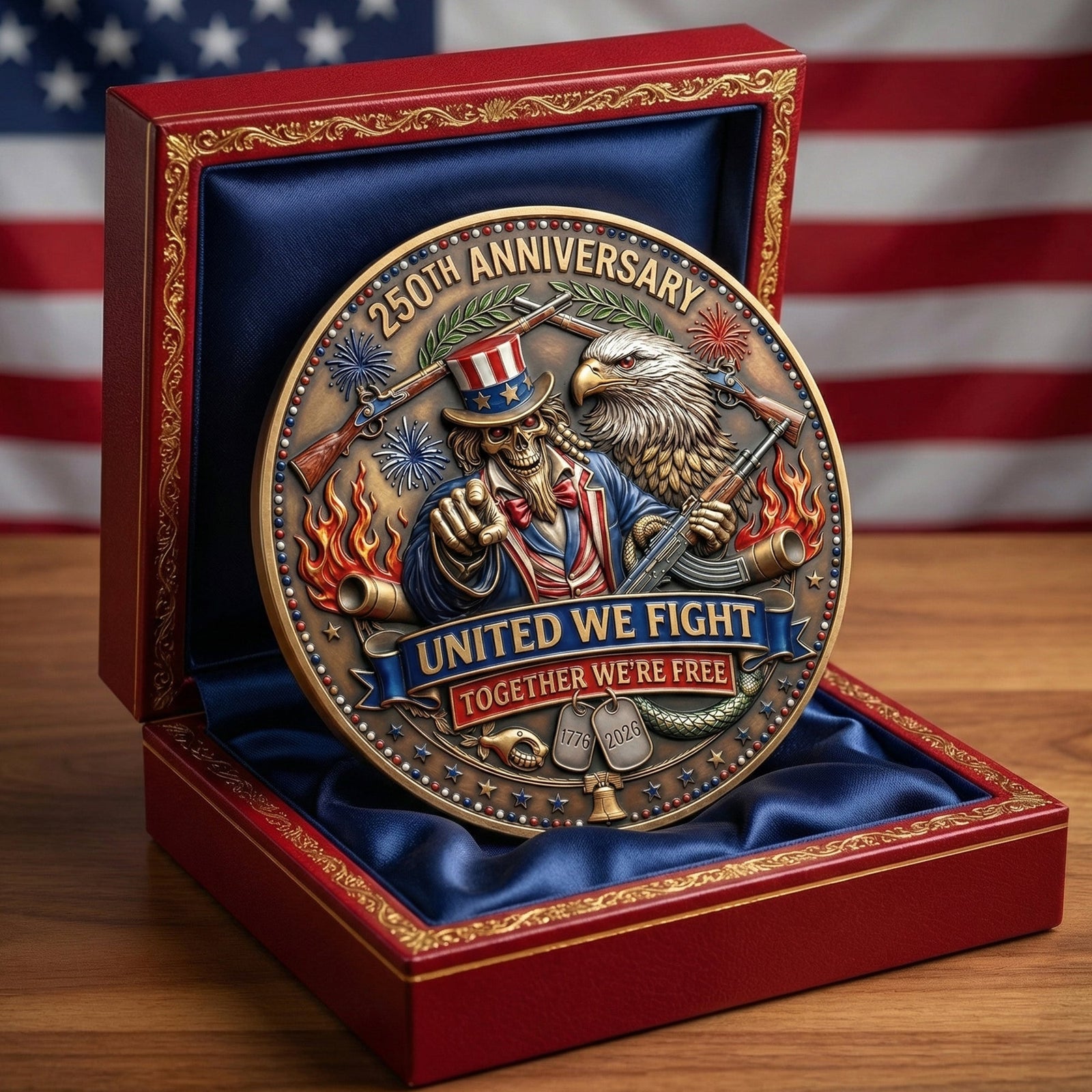 Celebrated America 250th Anniversary Printed Metal Coin - Personalized Gifts 03tyqn240326