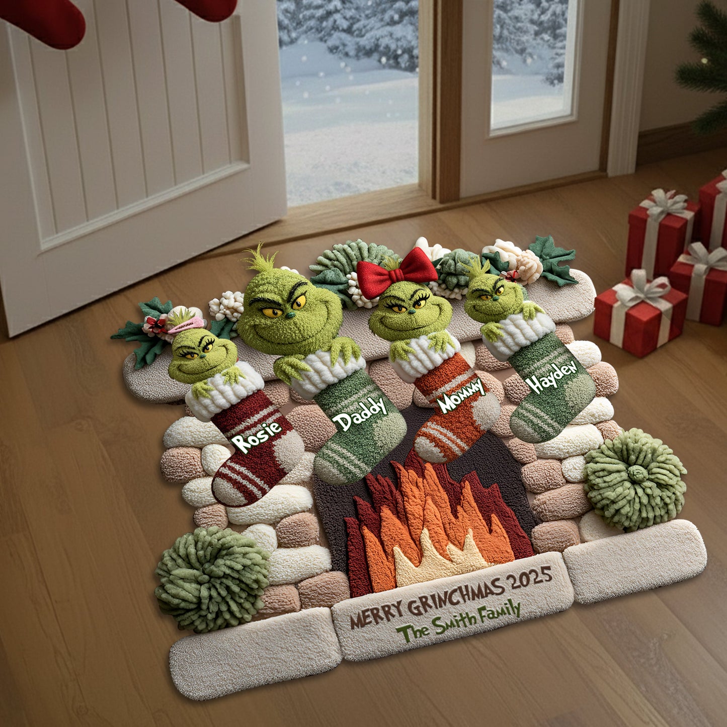 Holiday Stockings Family Door Mat - Personalized Gifts For Family 05TGLU250925
