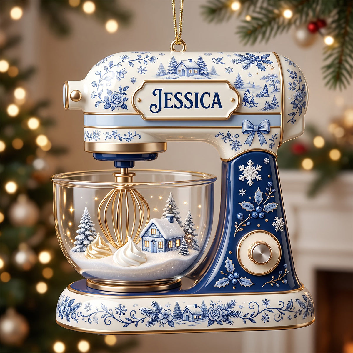 Baking Mixer Christmas Toile de Jouy Acrylic Ornament - Personalized Gifts For Baker Christmas Ornament 01PGTN210826