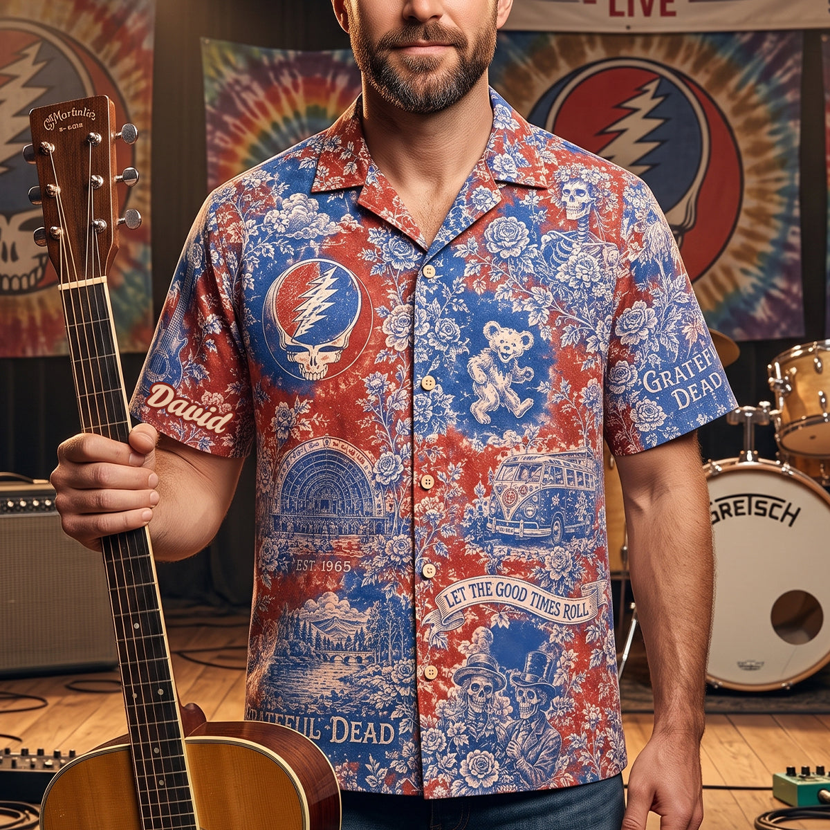Folk Grateful Dead Toile De Jouy Hawaiian Shirt - Personalized Gifts For Music Lovers 02qhtn110726
