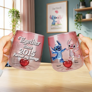 Blue Monster Couple Heart Glass Mug - Personalized Gift For Couple 03TGLU100625