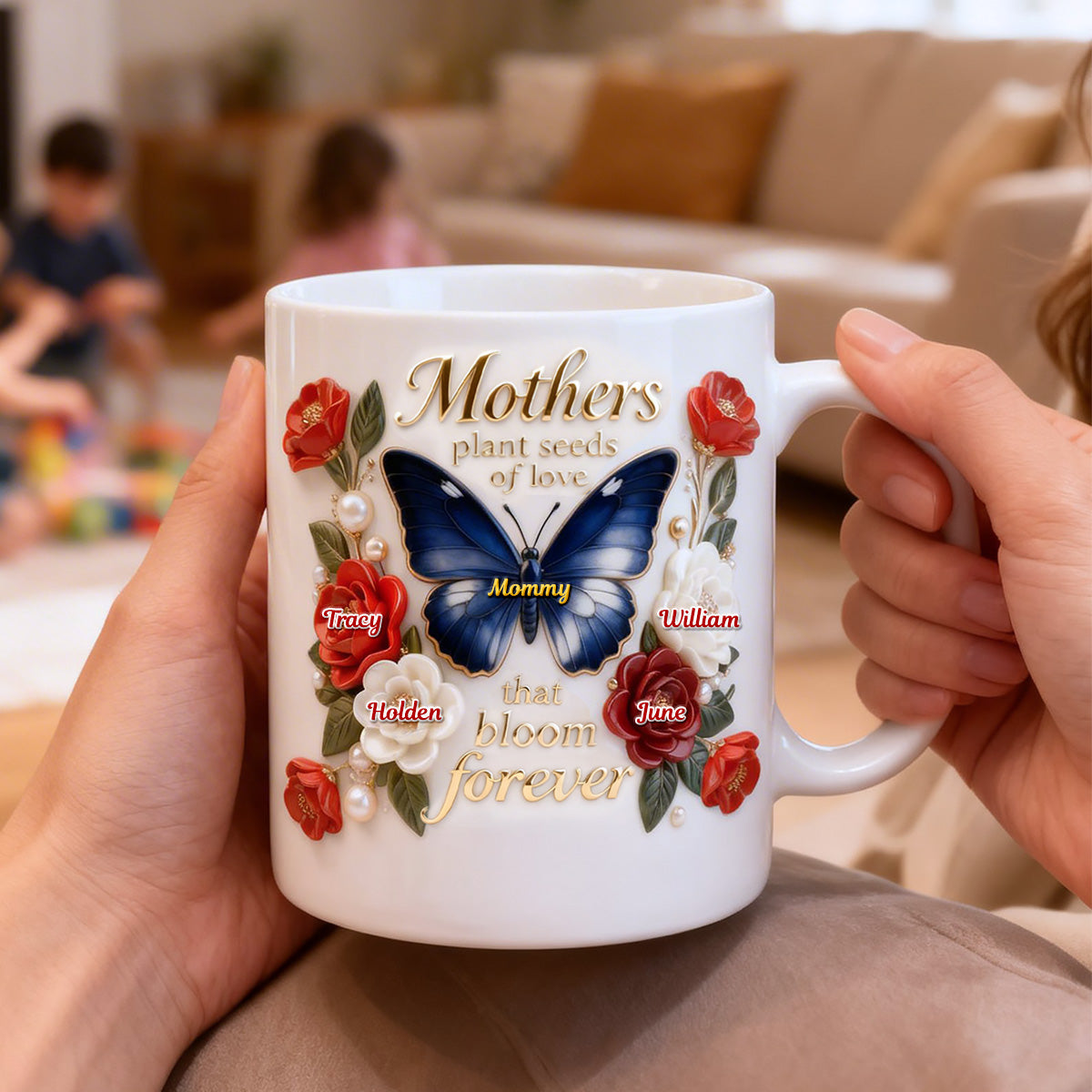 Floral Butterfly Mom And Kids Coffee Mug - Personalized Gifts For Mother's Day Coffee Mug 04TOMG250226