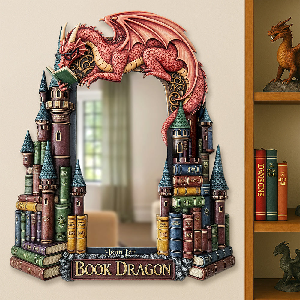 Dragon Reading Books Mirror, Personalized Gifts For Fantasy Books Lovers 04qhqn280725