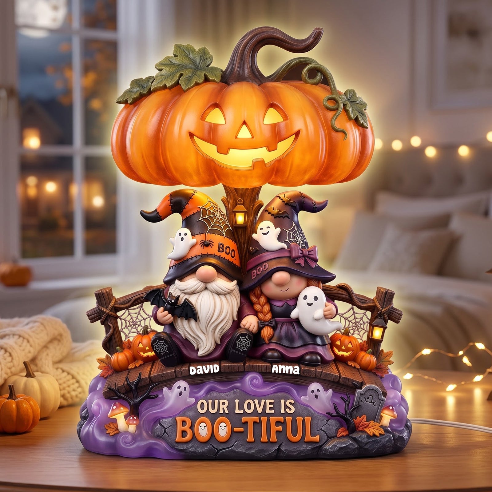 Our Love Is Boo-tiful Gnome Couple Acrylic Light Box - Personalized Gifts 03toqn300726