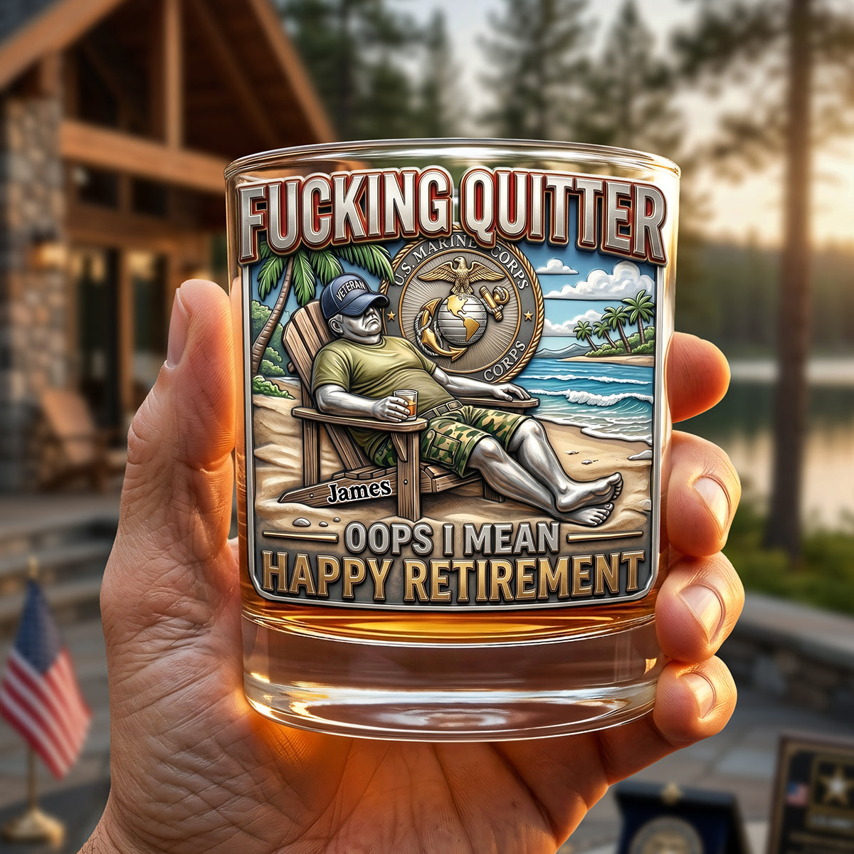 Veteran Retirement Round Glass – Military Retirement Gift 01huta080626