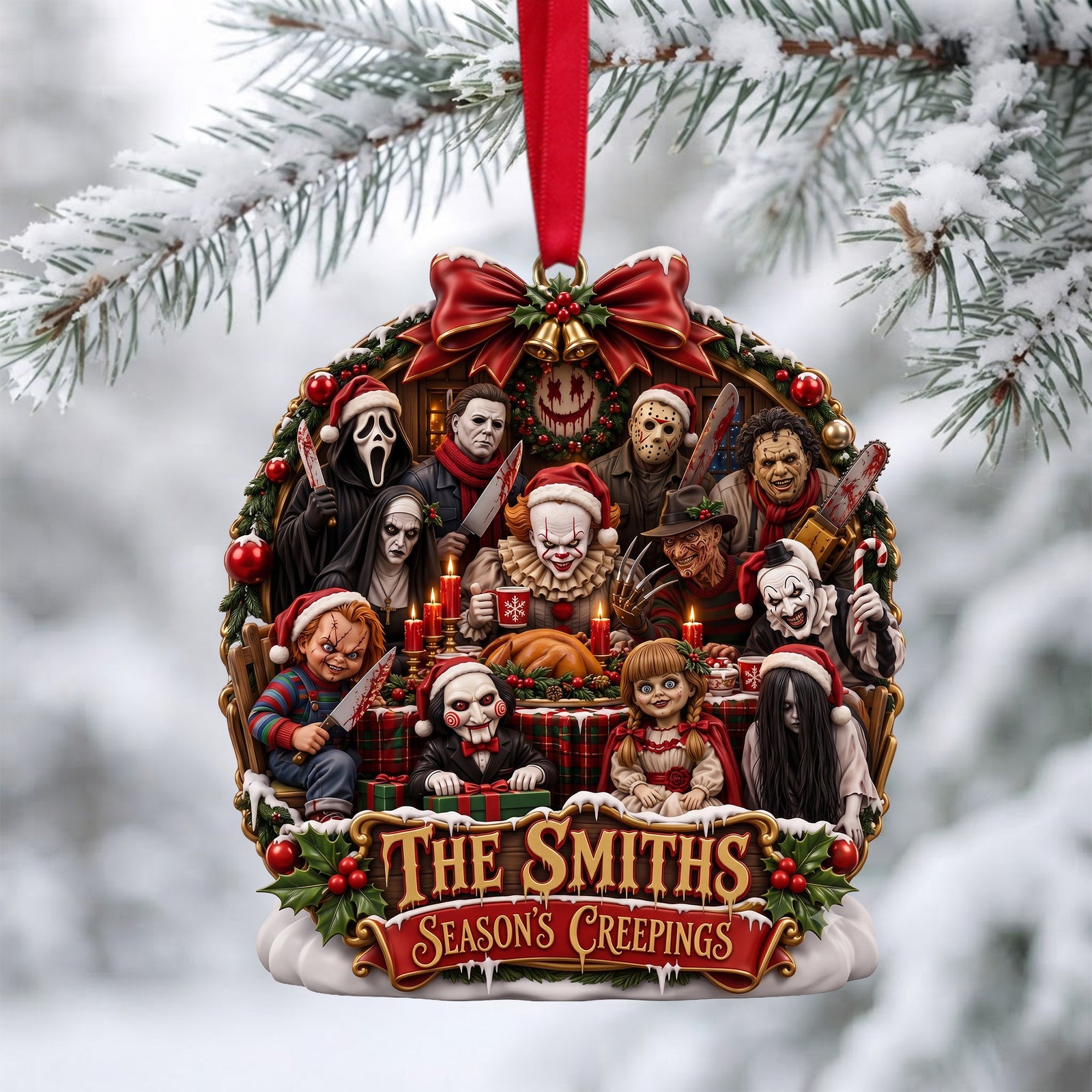 Midnight Slashers Merry Christmas Acrylic Ornament - Personalized Christmas Gifts For Horror Lovers 04halu210826
