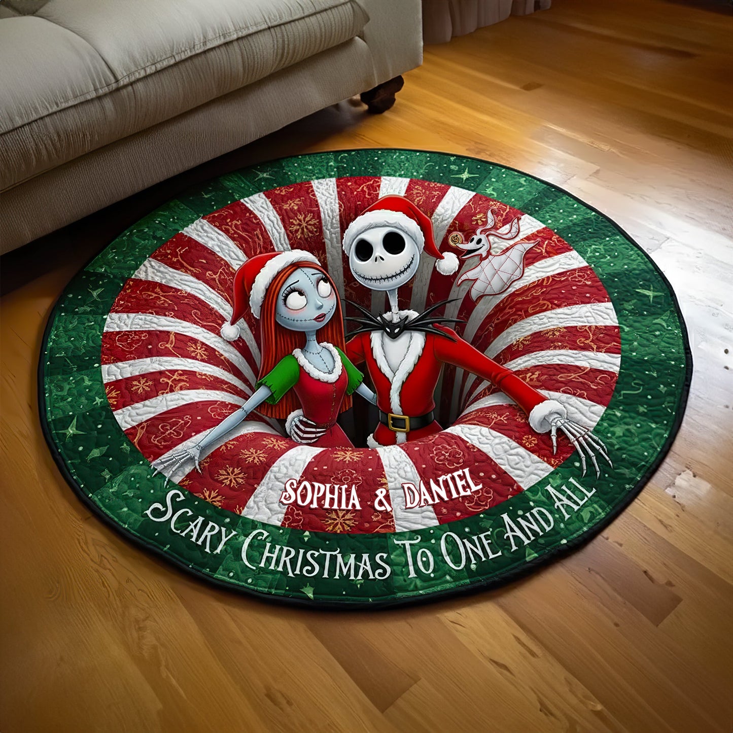 Creepy Cute Couple Round Mat - Personalized Christmas Gift For Couples 03HULU250925