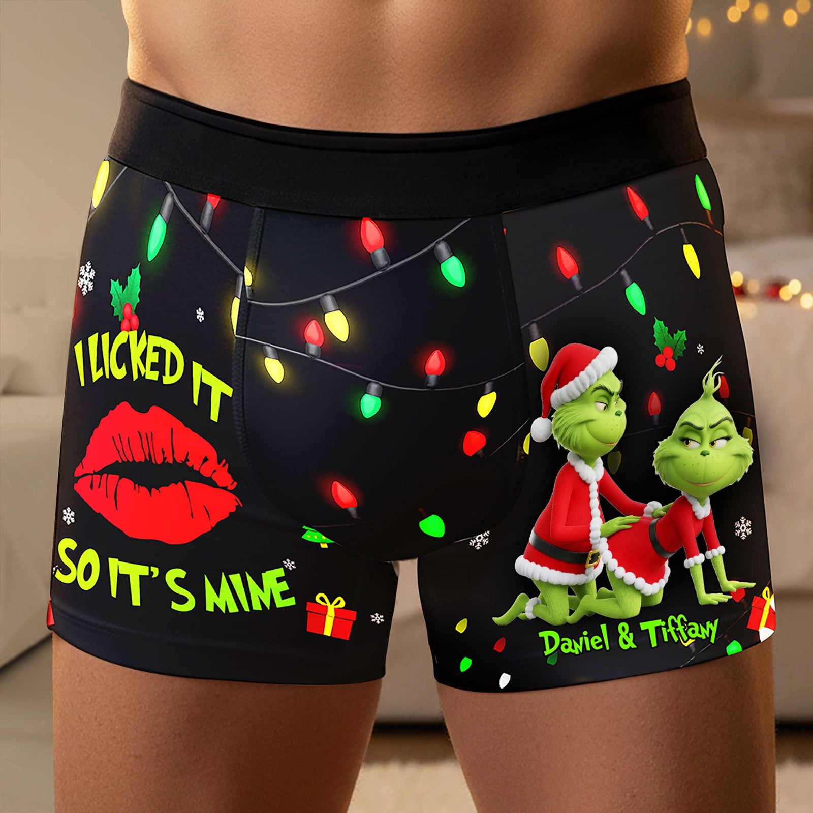 Playful Green Couple Christmas Boxers - Personalized Gifts For Him 02NALU160925