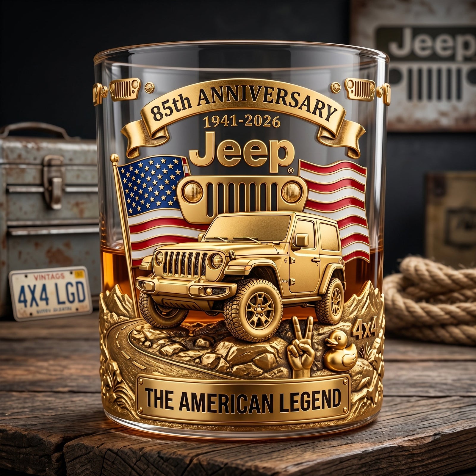 250th Anniversary Of The USA Offroad Car 11oz Round Glass - Personalized Gifts For Car Lover Patriots 05qhqn230526