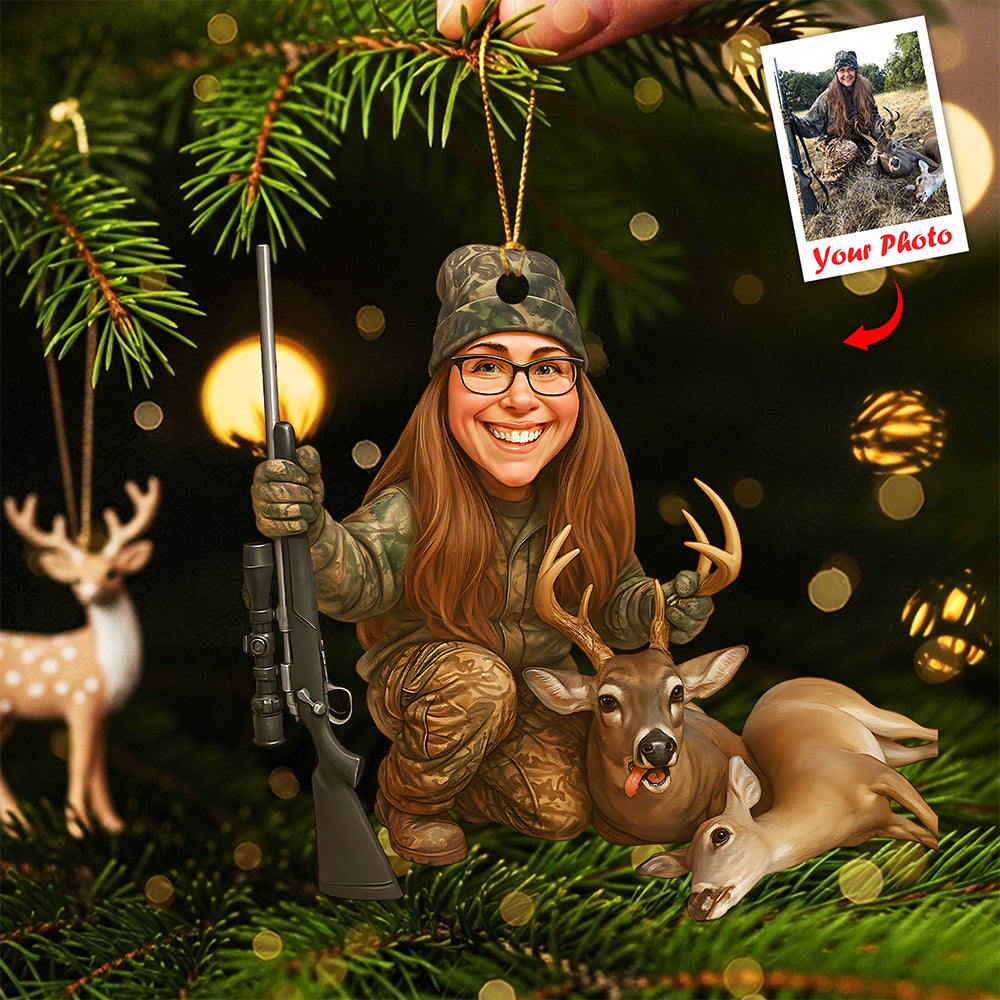 Caricature Art Hunting Ornament - Custom Photo Gifts For Hunting Lovers 03ohta210825 - Ornament - GoDuckee