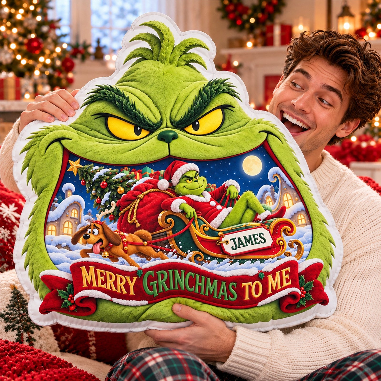 Furry Mischief Santa Christmas Custom Shaped Pillow - Personalized Christmas Gifts 01halu131026