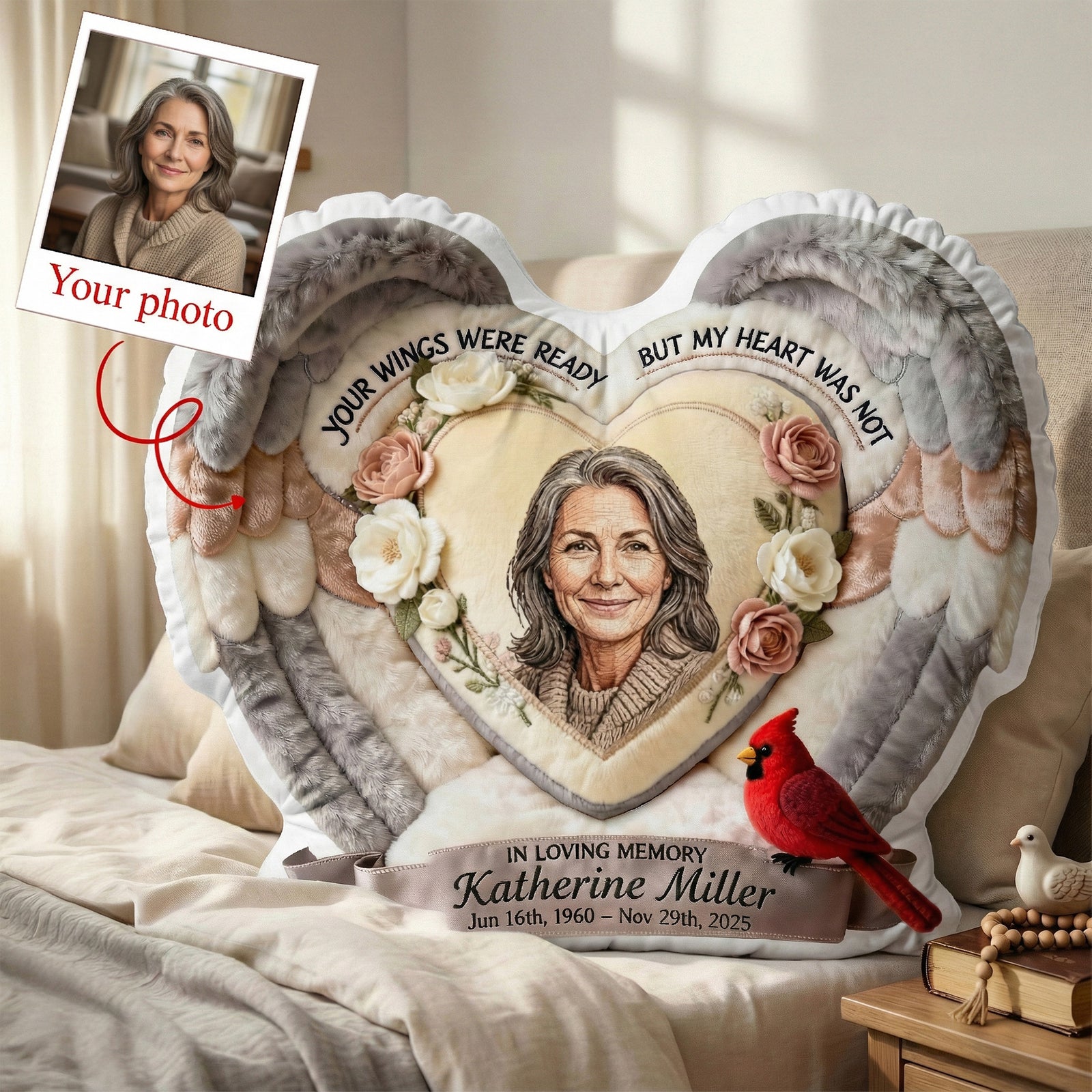 Custom Photo Heaven In Heart Shaped Pillow, Personalized Keepsake To Remember Loved One 02qhmg191225