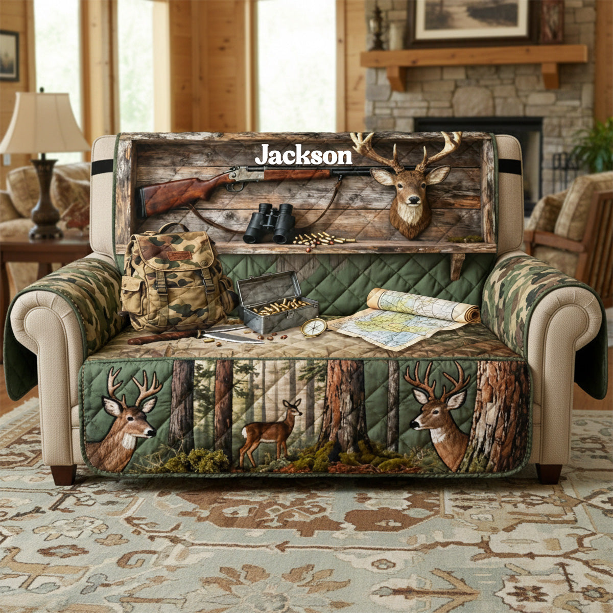 Deer Hunting Quilted Sofa Cover - Personalized Gifts For Hunters 01kimg290126