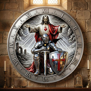 Kneel Templar Knight Jesus Wall Clock, Personalized Gifts For Christians 02qhta190126